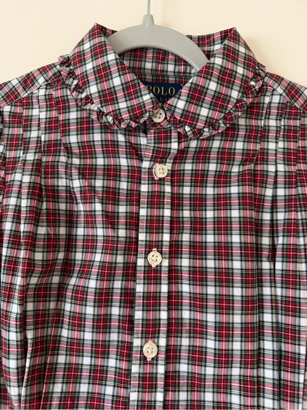 Polo by Ralph Lauren Red and White Plaid Button-Down Shirt Girls 7